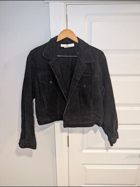 Black Corduroy Cropped Blazer Jacket - 100% Cotton Made In Canada